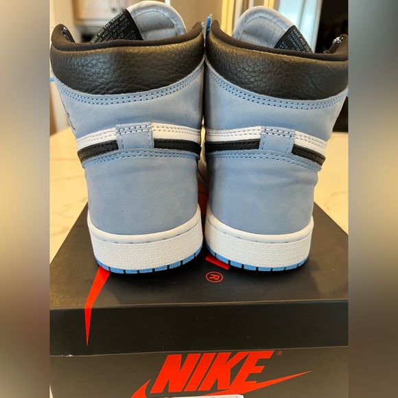 blue and white hightop jordans